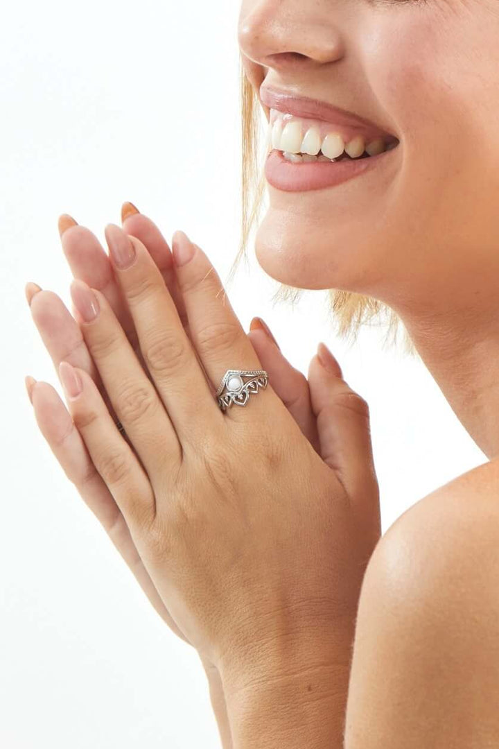 anillo acero plateado tiara corona