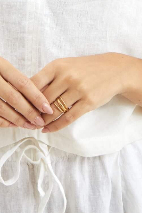 anillo triple ajustable dorado acero