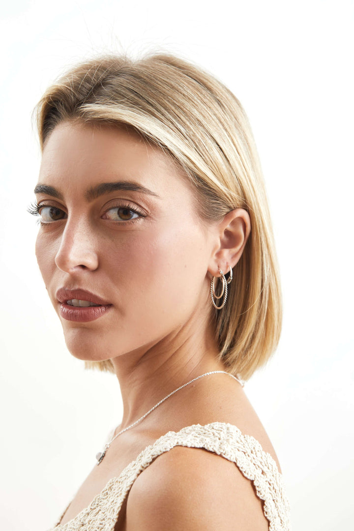 pendientes aro doble plata torneados 