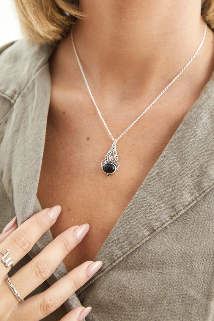 colgante plata onix boho etnico vintage gotico mineral