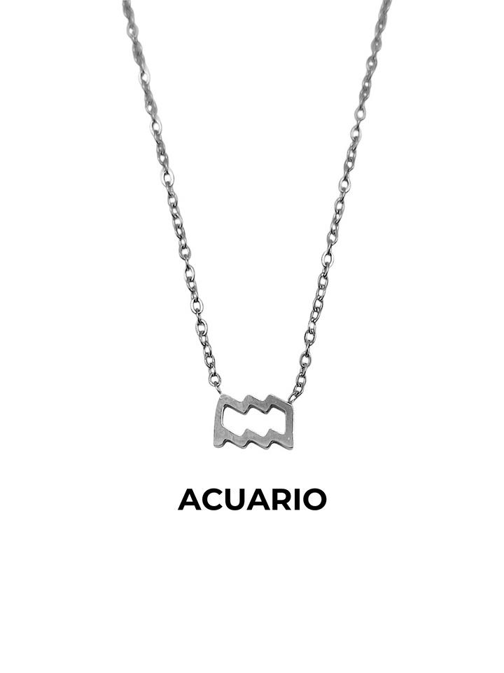 collar horoscopo acuario plateado acero zodiaco