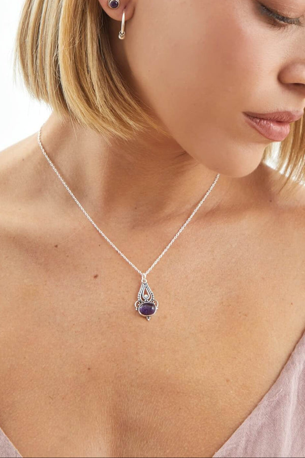 collar amatista plata mandala colgante suerte 