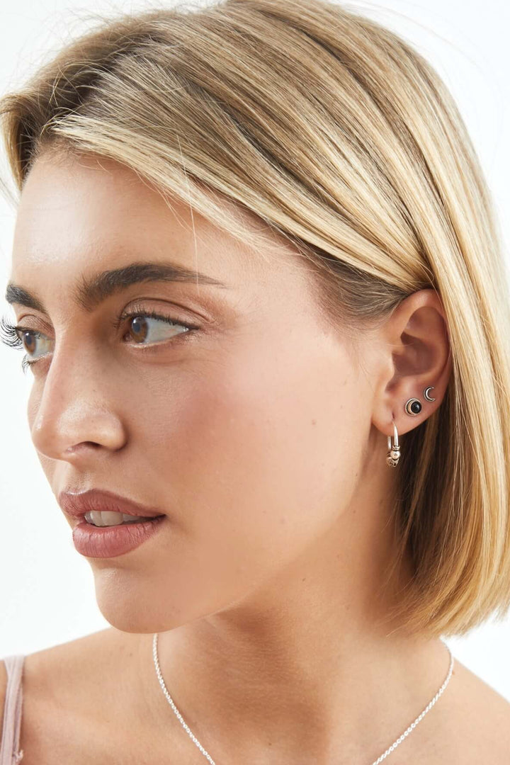 pendientes mini onix mineral negro plata