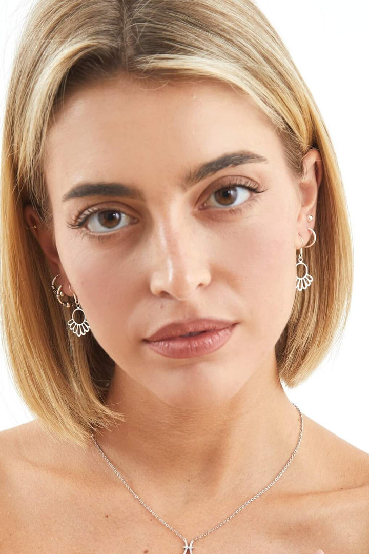 pendientes largo flor de loto plata