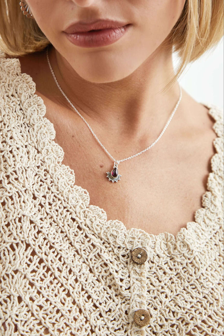 collar granate lagrima gota plata sol estrella