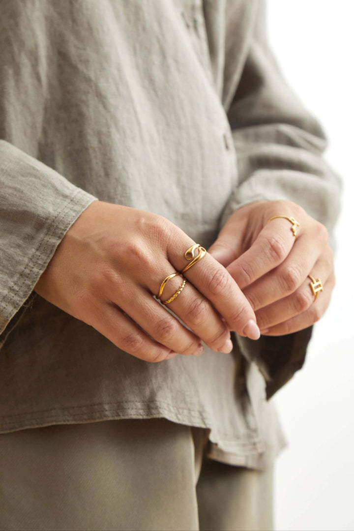 anillo doble dorado ajustable acero